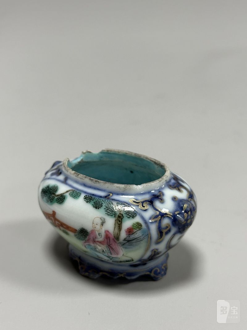    清乾隆 青花粉彩太白图带盖水盂 - 图16